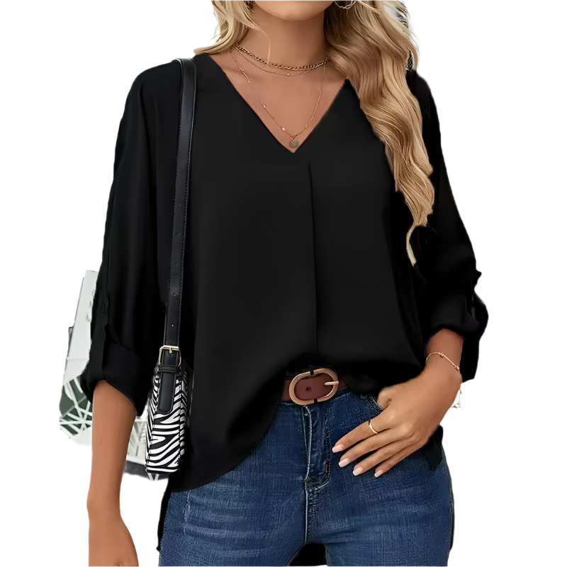 Giulia | Vintage Loose-Fit Women's Chiffon Blouse with V-Neck