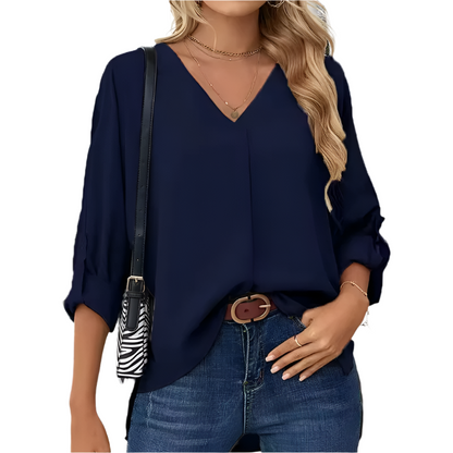 Giulia | Vintage Loose-Fit Women's Chiffon Blouse with V-Neck