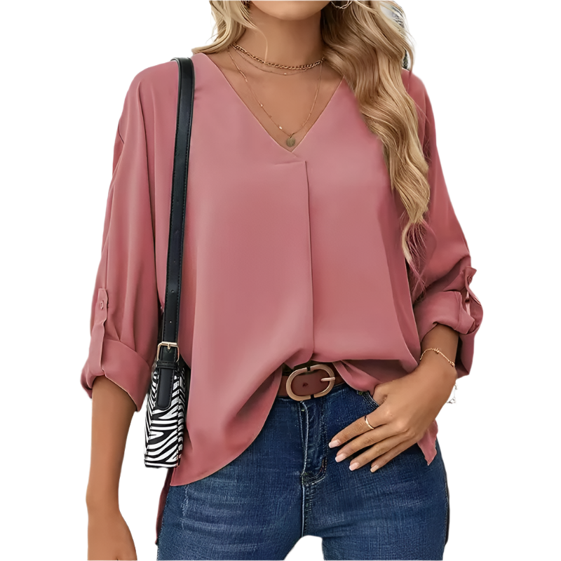 Giulia | Vintage Loose-Fit Women's Chiffon Blouse with V-Neck