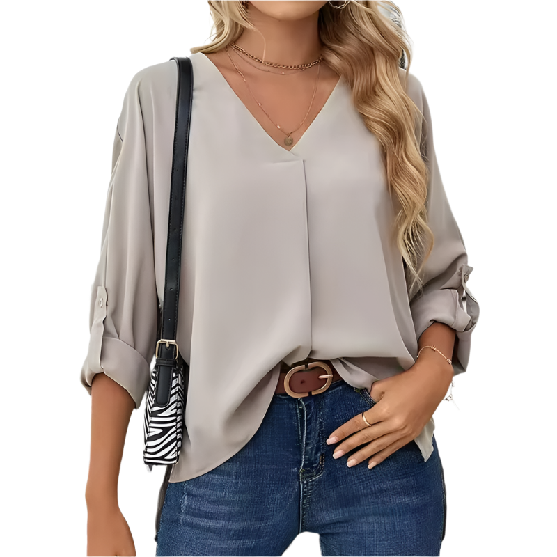Giulia | Vintage Loose-Fit Women's Chiffon Blouse with V-Neck