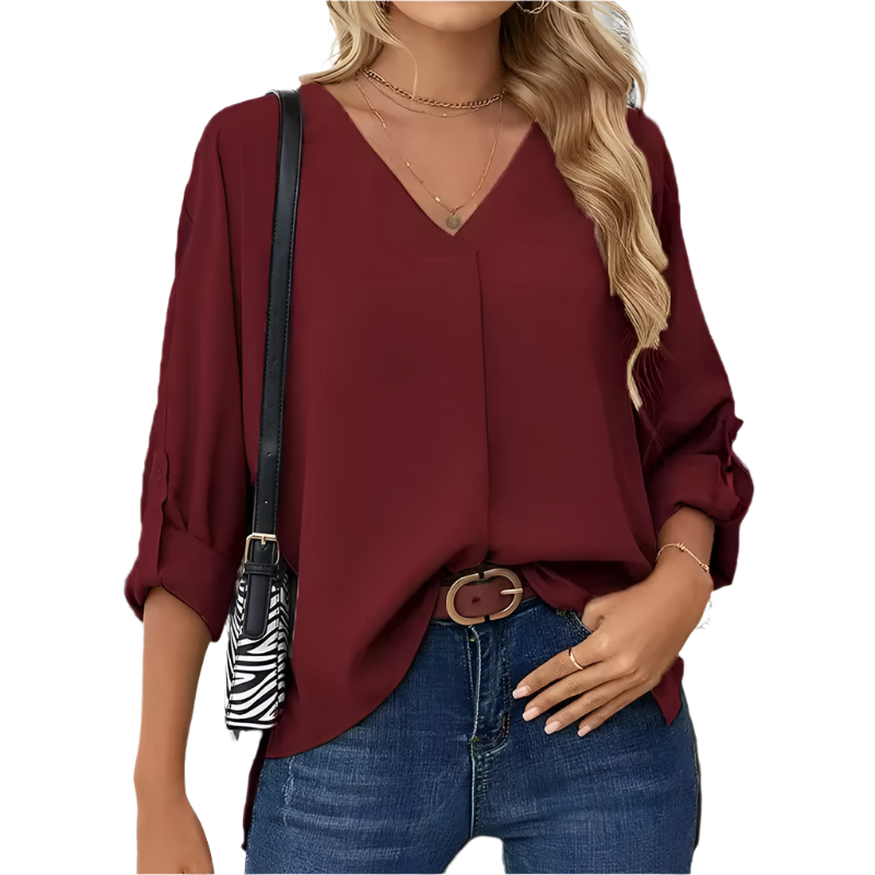 Giulia | Vintage Loose-Fit Women's Chiffon Blouse with V-Neck